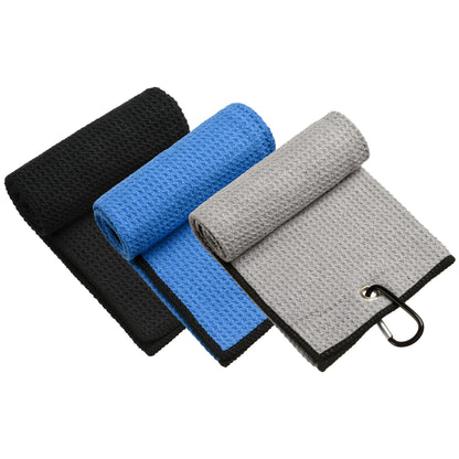 Golf Towel 3-Pack - Waffle Weave with Carabiner Clip