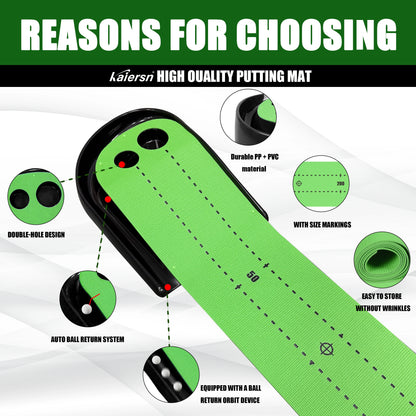 Indoor Golf Putting Mat with Auto Ball Return – Practice Green for Home & Office