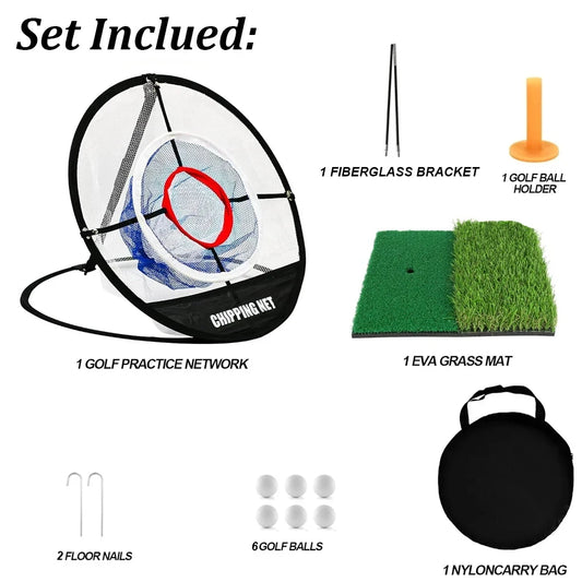 Golf Pop-Up Chipping Net with Hitting Mat – Portable Folding Practice Target