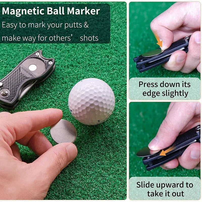 Golf Divot Repair Tool with Magnetic Ball Marker & Hat Clip