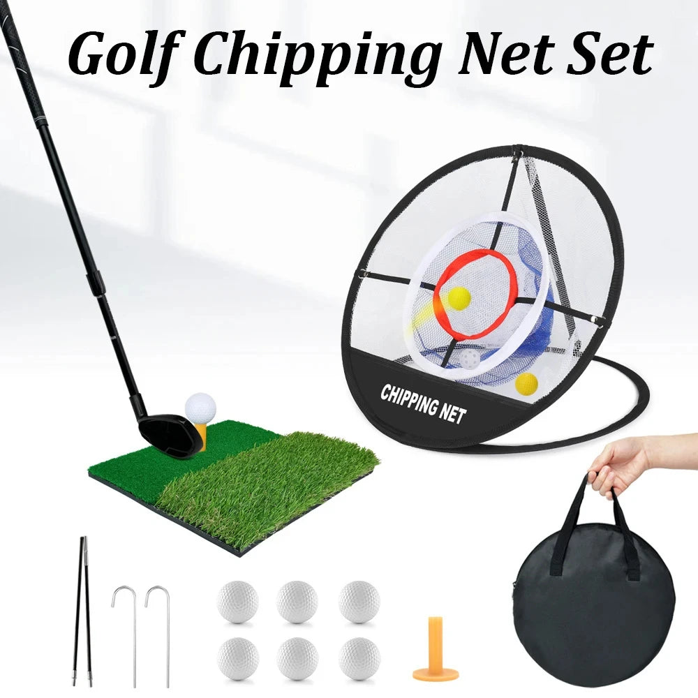 Golf Pop-Up Chipping Net with Hitting Mat – Portable Folding Practice Target