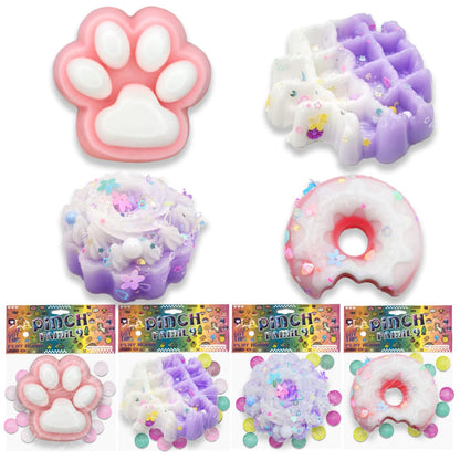 Kawaii Squishy Snack Set - Cat Paw, Donut, Cake & Waffle (4-Pack)