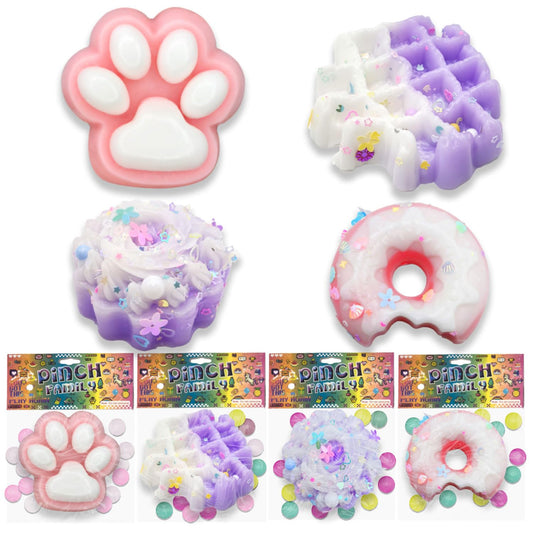 Kawaii Squishy Snack Set - Cat Paw, Donut, Cake & Waffle (4-Pack)